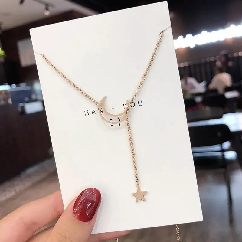 Moon Star Pendant Choker Necklace For Women Elegant