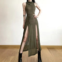 Goth Cyber Hooded Midi Dress for Women