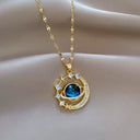 Luxury Inlaid Zircon Moon Pendant Necklace For Women