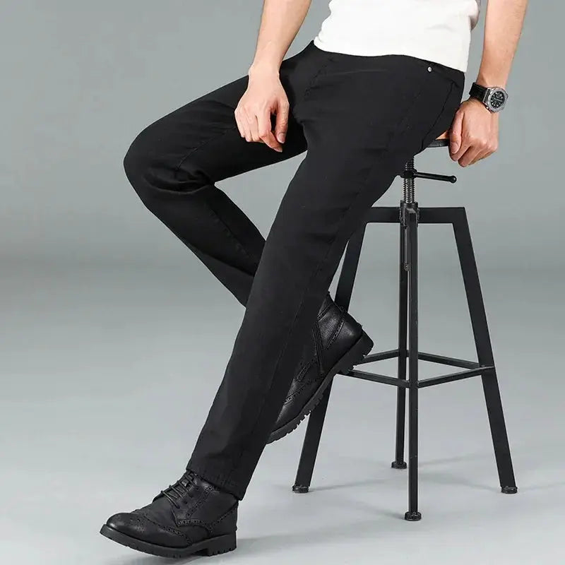 Mens Pure Black Jeans Korean Version Trendy Straight Pants