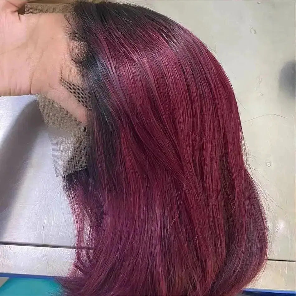Burgundy Brazilian Lace Front Bob Wig Premium Quality Hair