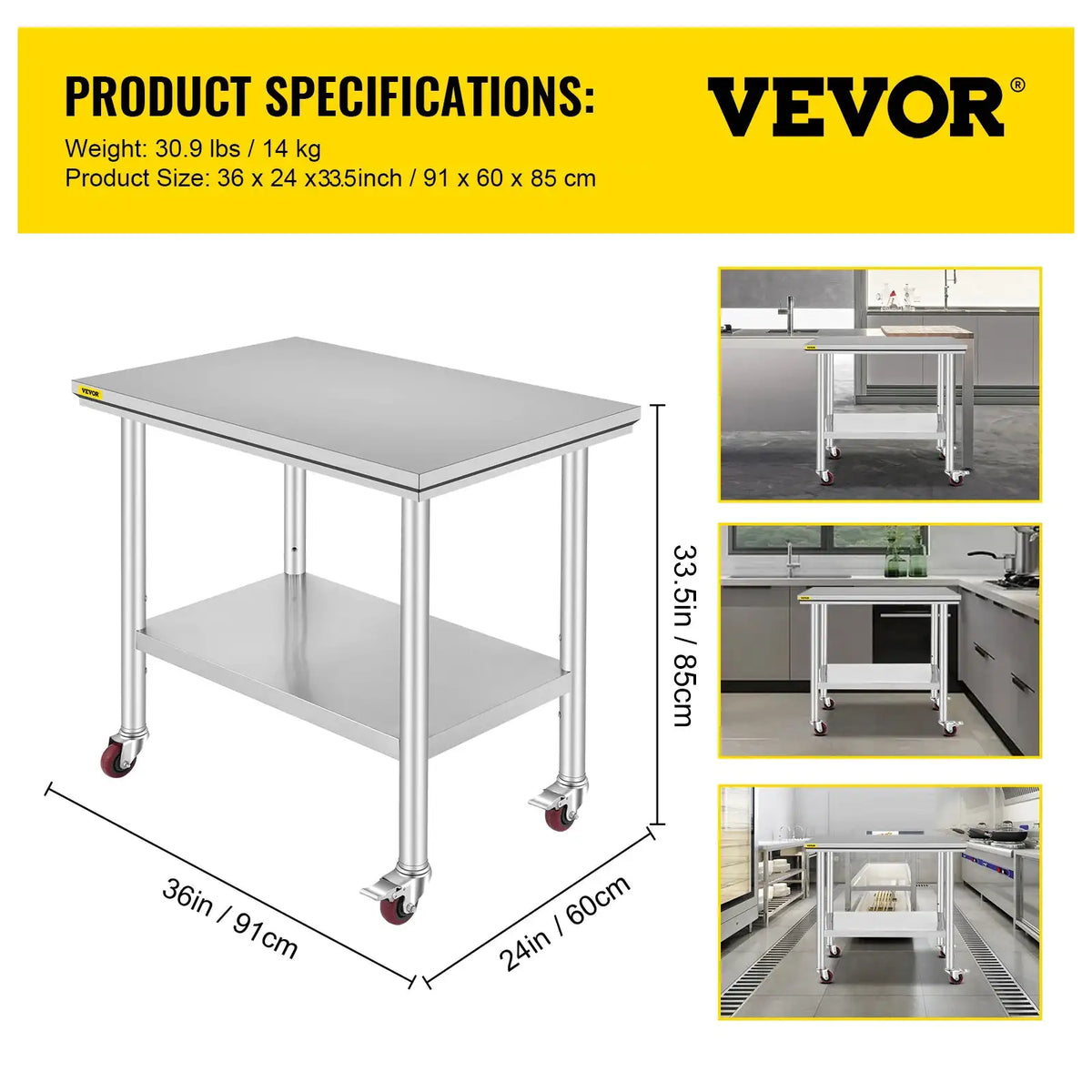 SucceBuy Stainless Steel Kitchen Worktable Shelves Commercial — product view 12