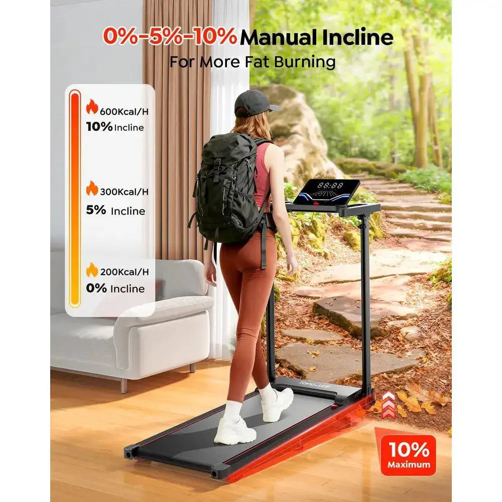 Adjustable Handlebar & Incline Folding Treadmill, Portable Walking Pad with Desk, LED Display, App & Remote Control