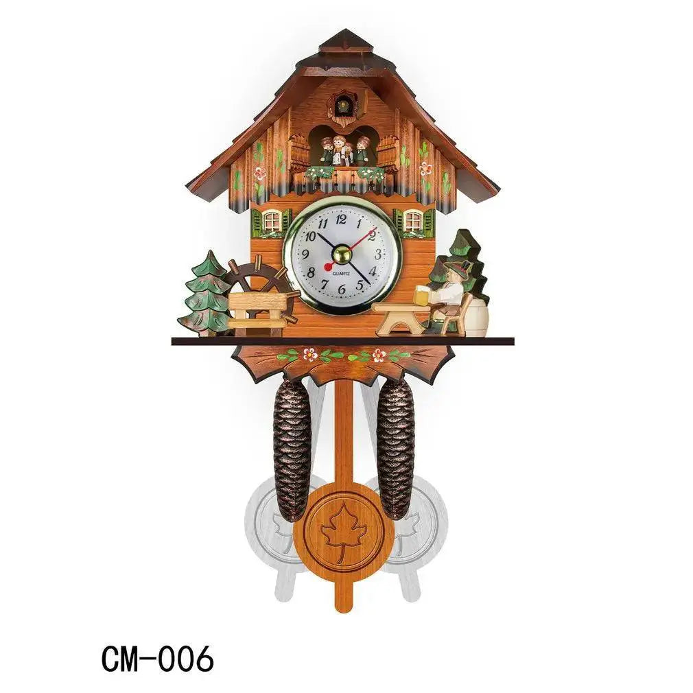Retro Style Cuckoo Clock Wooden House Wall Bird Decor
