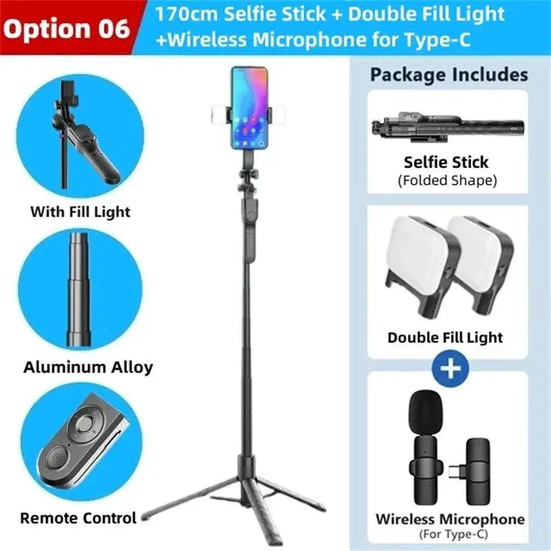 Wireless Selfie Stick Tripod With Led Light For Photos