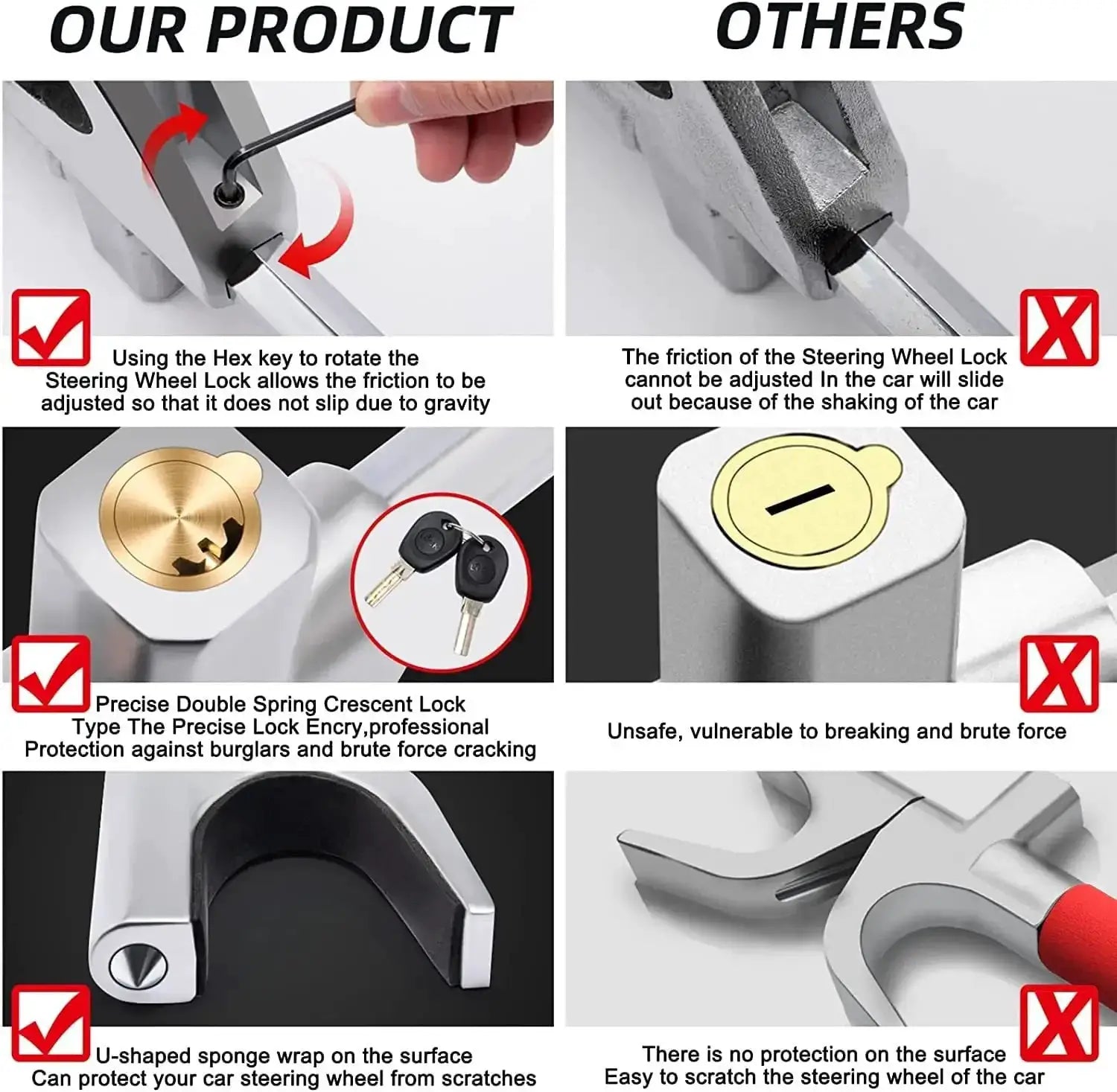 4In1 Car Steering Wheel Lock Adjustable Anti Theft Device - OurLum.com