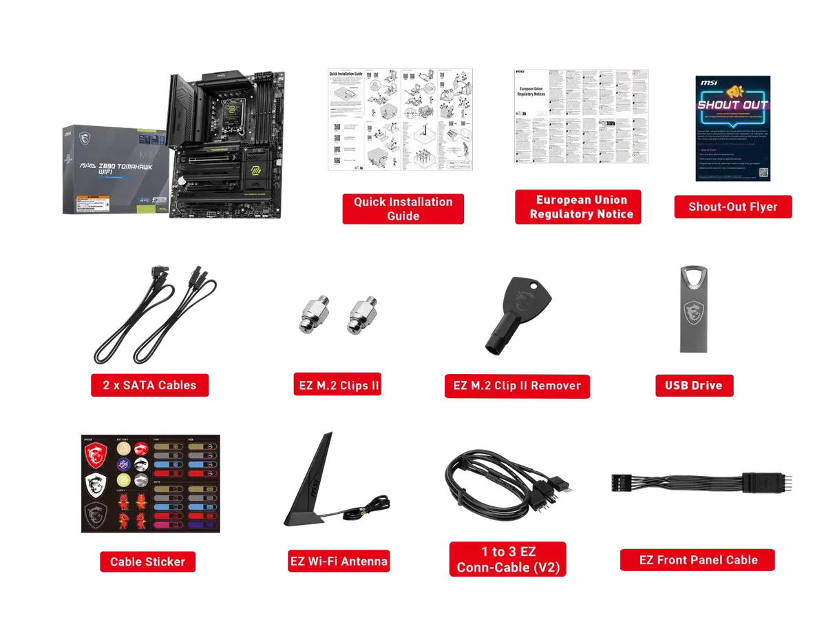 MAG Z890 TOMAHAWK WIFI Motherboard, ATX - Supports Intel Core Ultra Processors (Series 2), LGA 1851 - DDR5 Memory Boost 4 x DDR5 (9200+ MT/s OC), 1 x PCIe 5.0 x16, 1 x M.2 Gen5, Wi-Fi 7, 5G LAN
