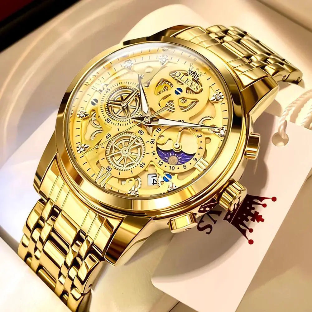 Elegant Gold Skeleton Watch Waterproof Timepiece for Men