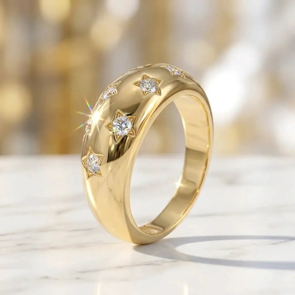 Moissanite Ring in Sterling Silver Wide Bezel Setting — product view 2