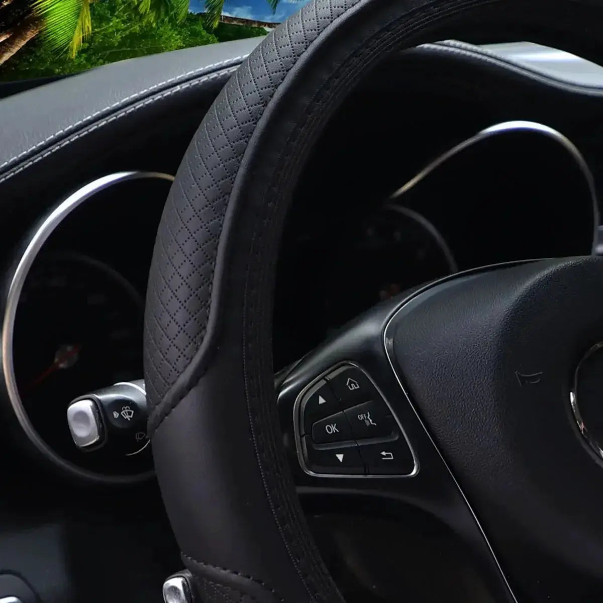 Leather Embossed Steering Wheel Cover 14.5 to 15 Inches