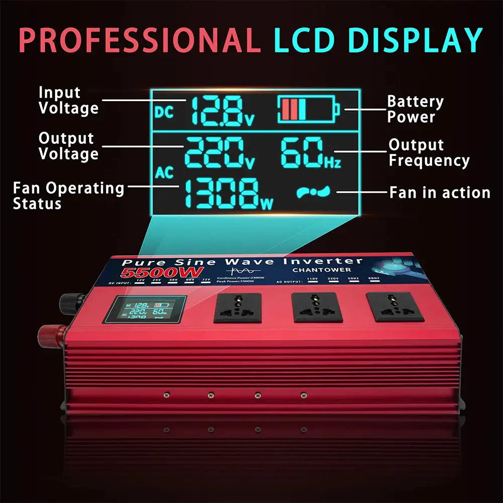 4000W/5000W/5500W Pure Sine Wave Inverter DC 12v/24v/48v/60v/72v To AC 110v/220v Voltage Converter Car Solar Power Inverter