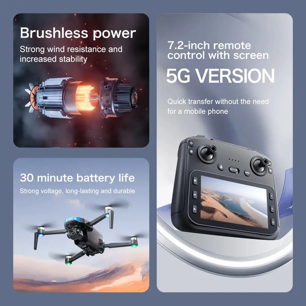 SX1 5G GPS Drone 8K HD With 3 Axis Brushless Gimbal Built In Screen Foldable