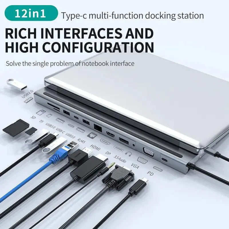 12-in-1 USB-C Docking Station with 4K HDMI and Audio Hub - OurLum.com