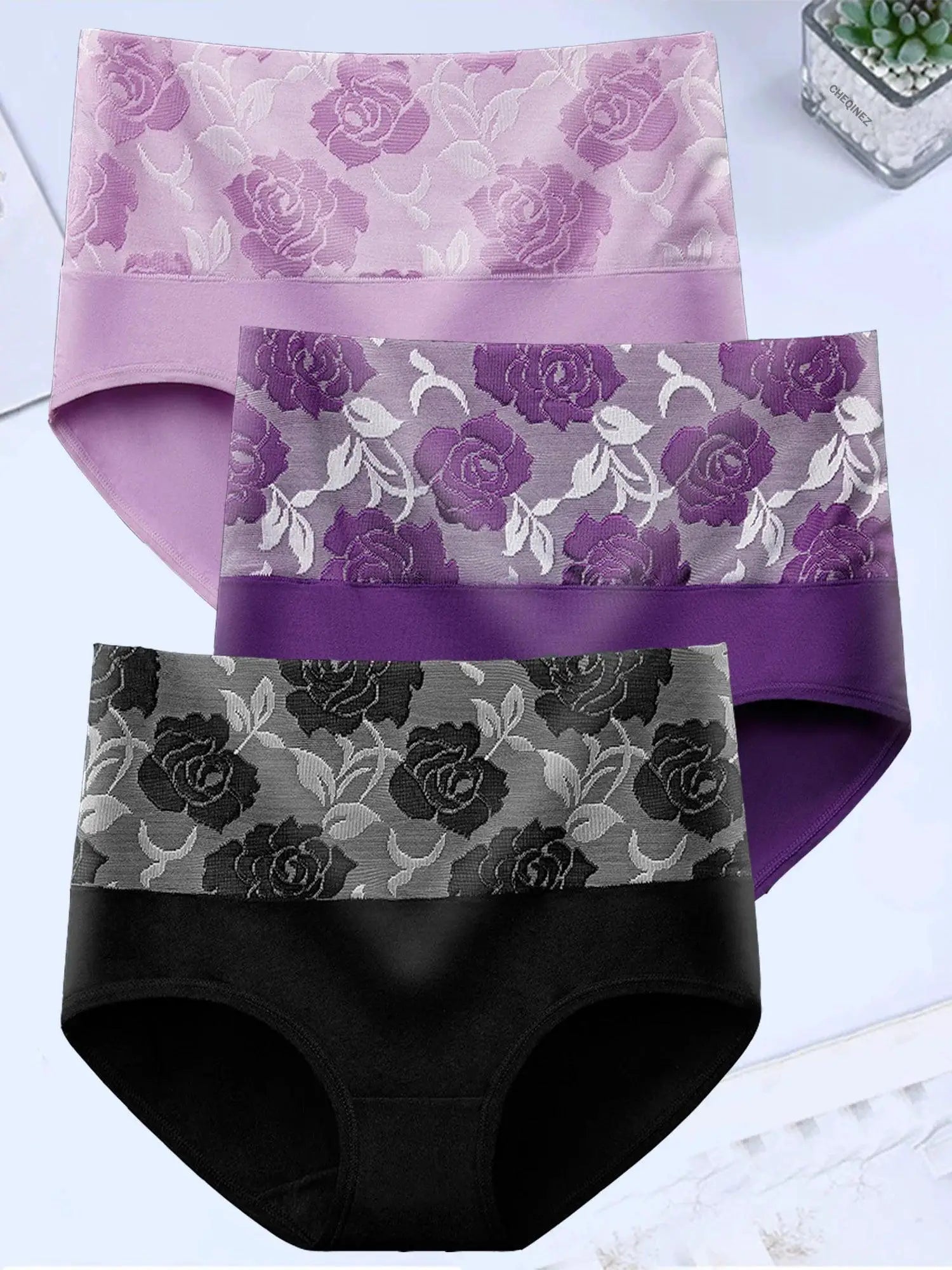 Luxury Cotton Panties Set Floral And Solid High Waist Briefs