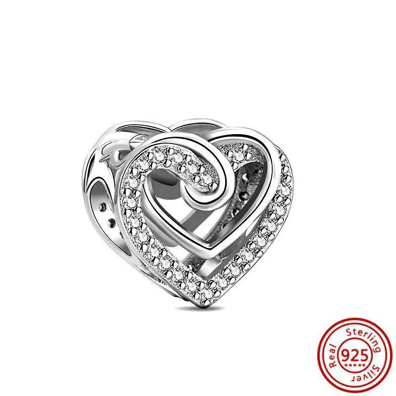 Crown Flowers Heart Silver Bead Charm Pandora Accessory
