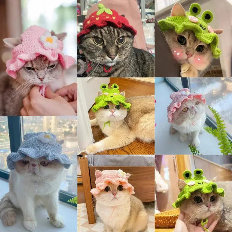 Knitted Party Hats for Cats and Dogs Elastic Photo Props