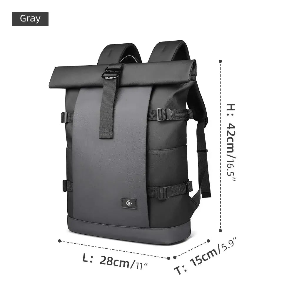 HK Waterproof Roll-Top Backpack for Men Large Capacity Expandable 17 Inch Laptop Bag Leisure Travel Backpack Hiking Camping Bags