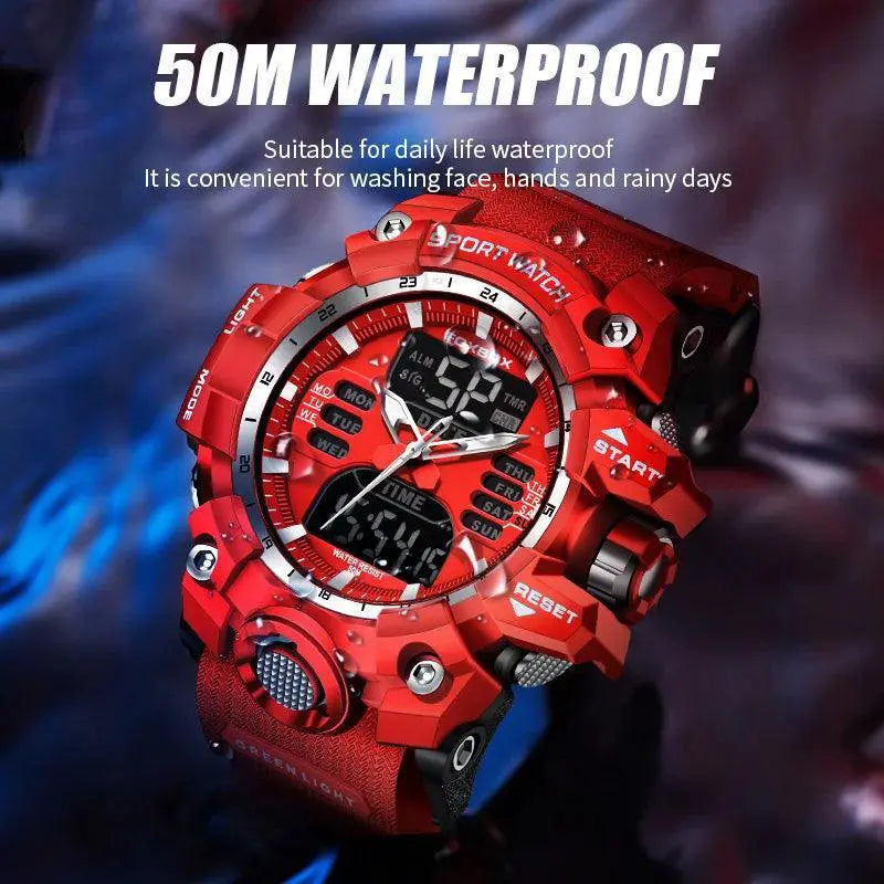 Red Dual Display Sports Watch Military Style Timepiece