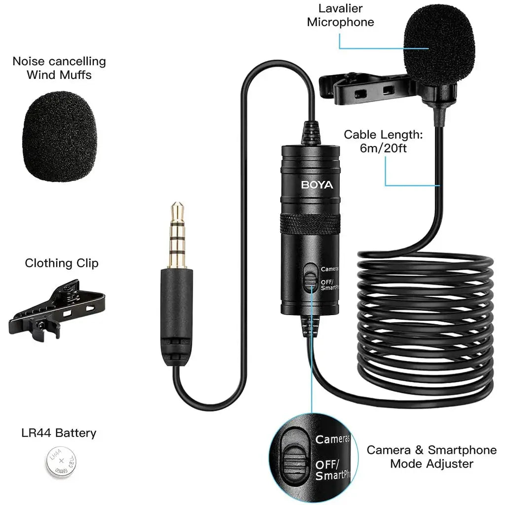 BOYA BY-M1 Condenser Lavalier Lapel Clip-on Microphone 3.5mm TRRS 6M Mic For PC iphone DSLR Camera YouTube Recording Streaming