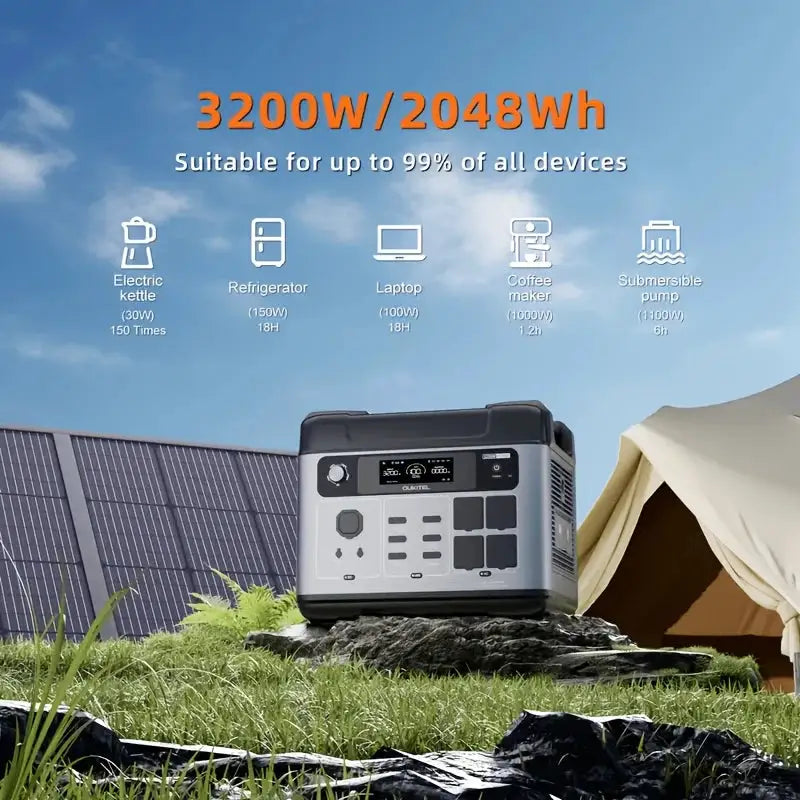 OUKITEL Solar Generator 2000E Pro 3200W | 2048Wh portable power station (6400W peak), 4500+ cycle LiFePO4 battery, additional solar panel expansion, 50-minute fast charging, suitable for outdoor camping, travel, and power out