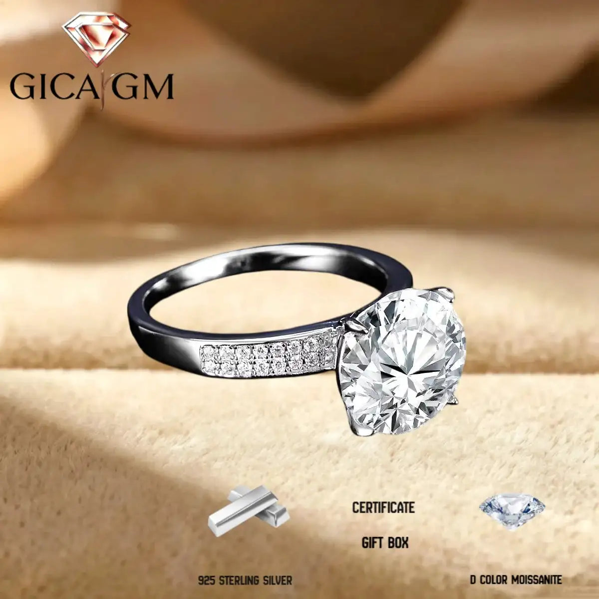 Ladies' Luxury 5-Carat D Moissanite Ring 925 Sterling Silver High-End Jewelry for Women Ideal for Weddings, Dates and as a Gift