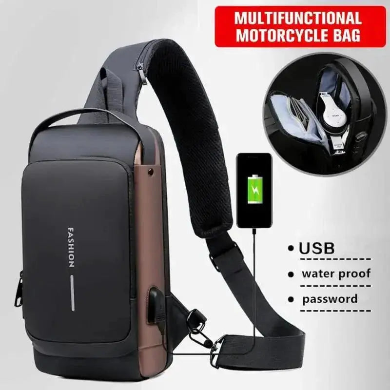 Anti Theft Chest Bag Crossbody USB Port Waterproof
