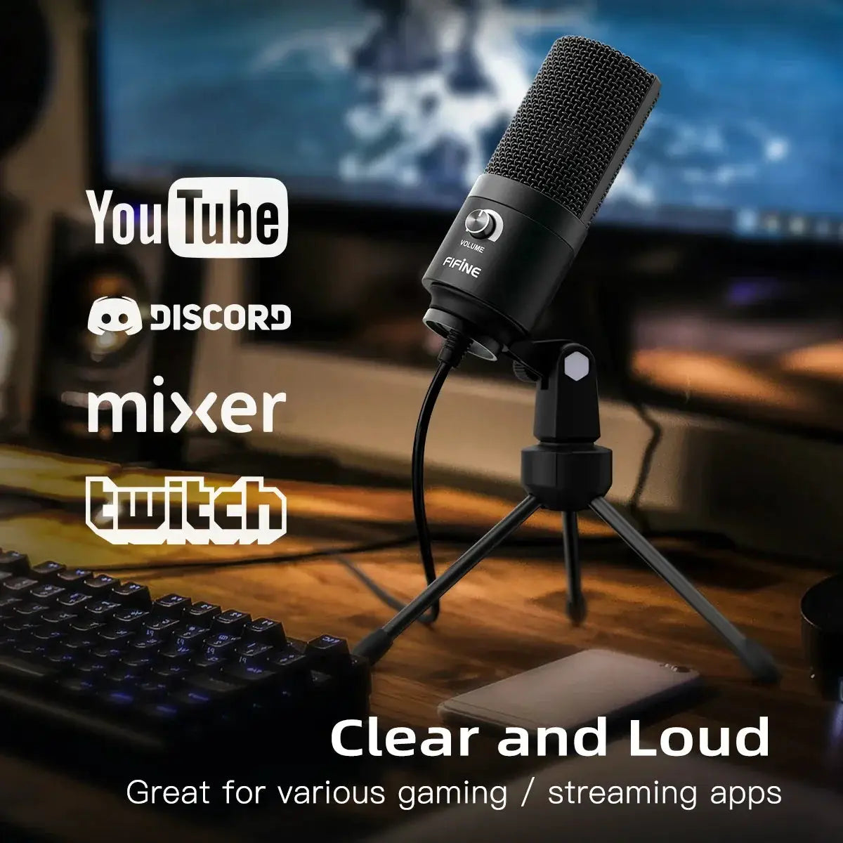 USB Condenser Microphone With Gain Knob K669 For Streamers