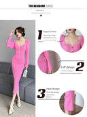 French Square Collar Knit Dress Chic Autumn Winter Style