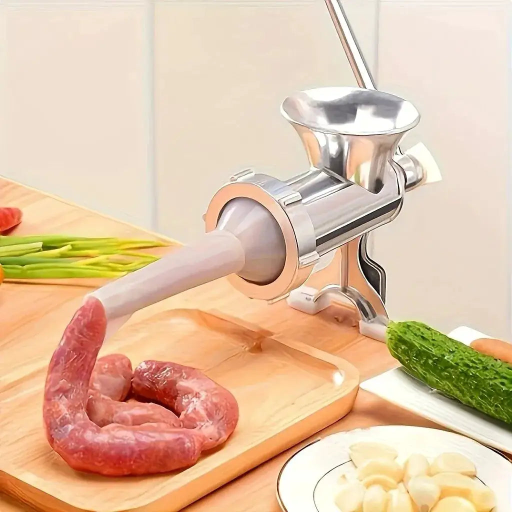 ZNLYRION Manual Meat Grinder Stainless Steel Hand Crank Mincer Sausage Stuffer Machine Table Clamp Design Household Kitchen Tool for Mincing Meat Vegetables Making Sausage