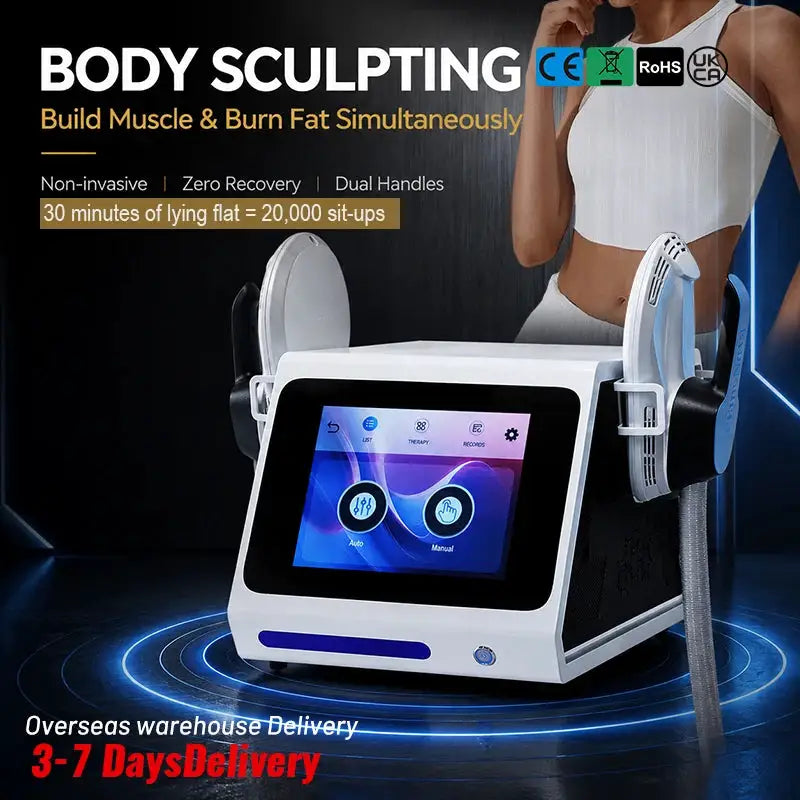 Mecavie Professional 6500W Hi-EMT Body Sculpting Equipment, Dual Handles EMS Muscle Building Fat Burning Slimming Machine
