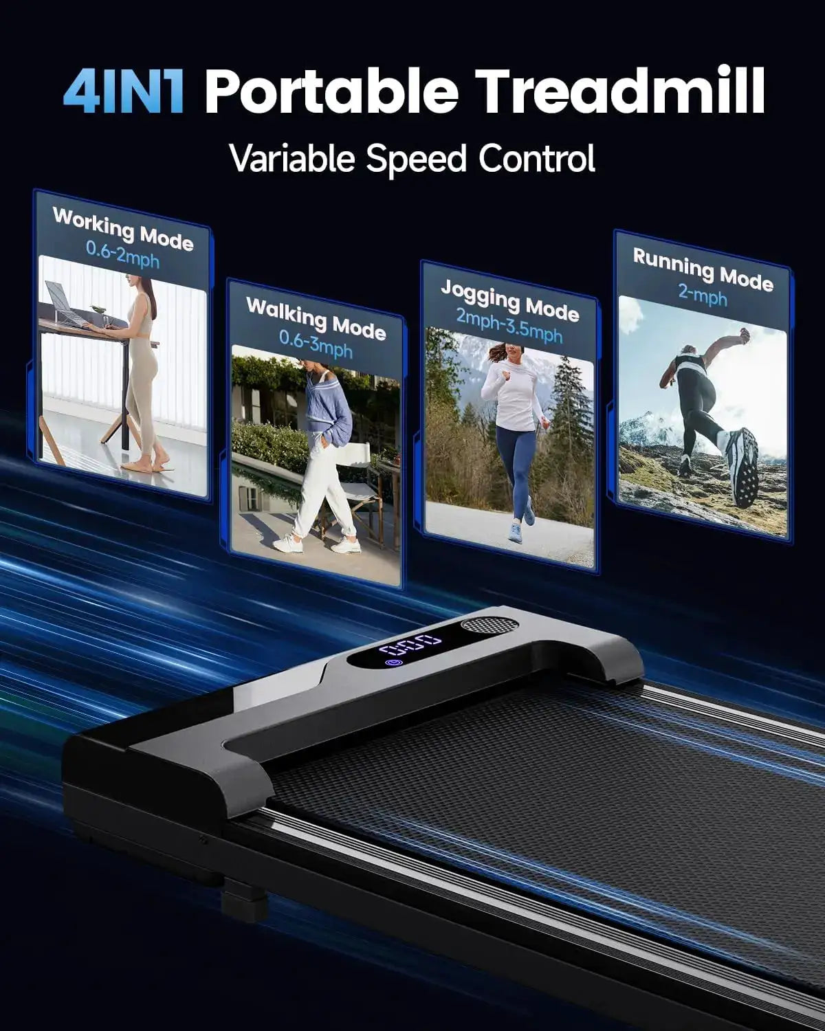Lightweight Flat Under-Desk Walking Pad Treadmill, Remote-Controlled Quiet Mini Running Mat; Compact Portable Design for Apartments, Home & Office Indoor Exercise