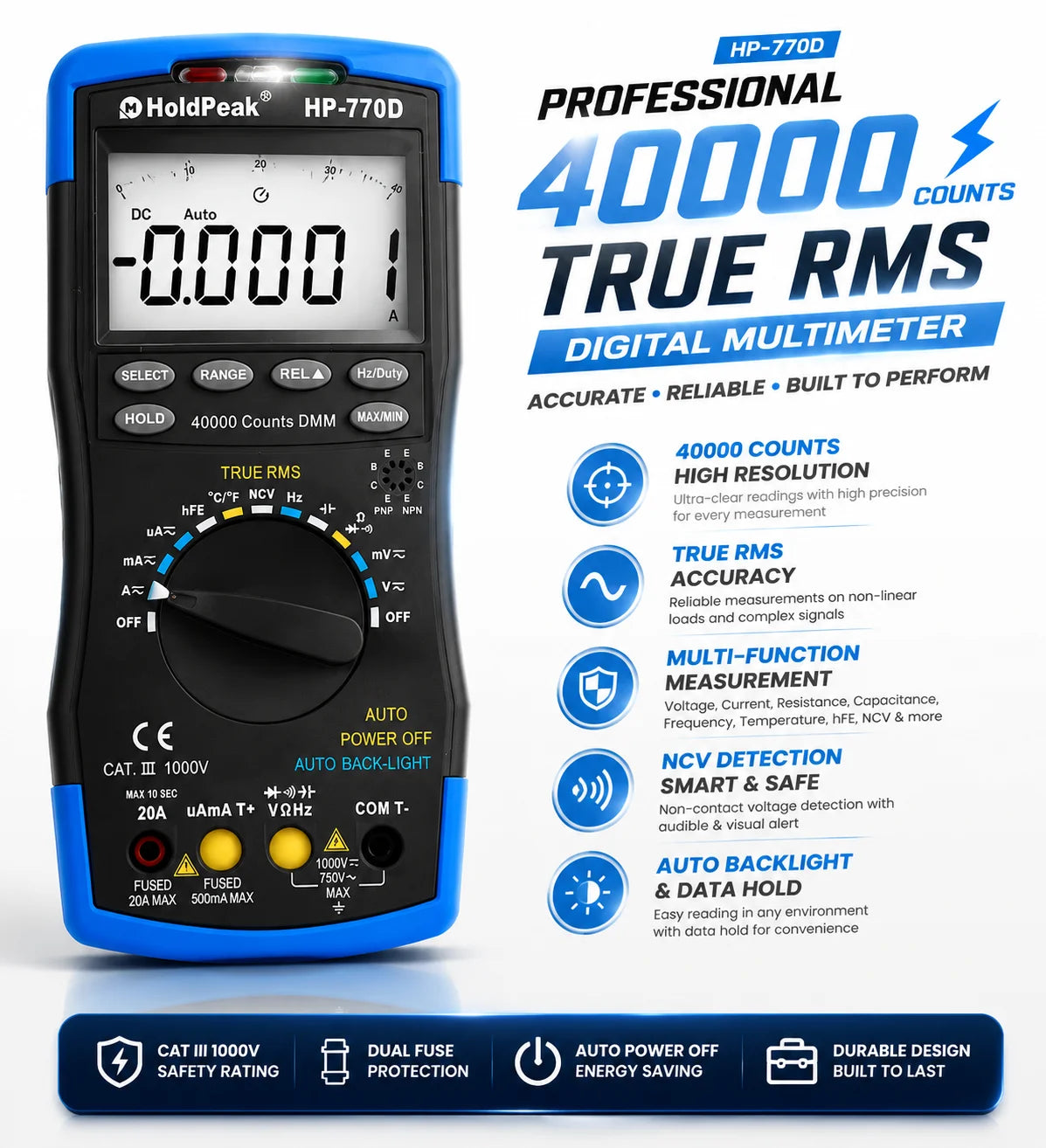 HoldPeak Digital Multimeter High-Accuracy Auto Range True RMS — product view 1