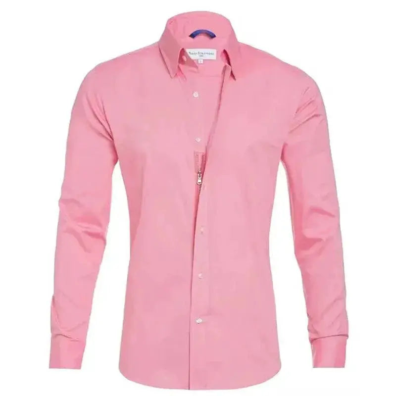 Mens Casual Slim Cotton Long Sleeve Zip Shirt High Quality