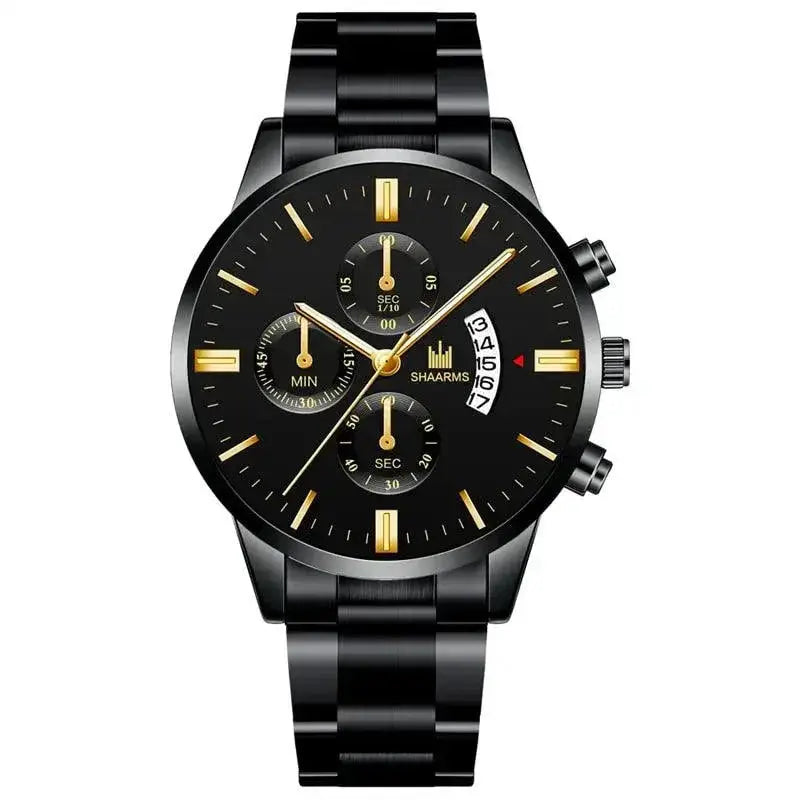 Mens Stainless Steel Calendar Quartz Watch Elegant Timepiece
