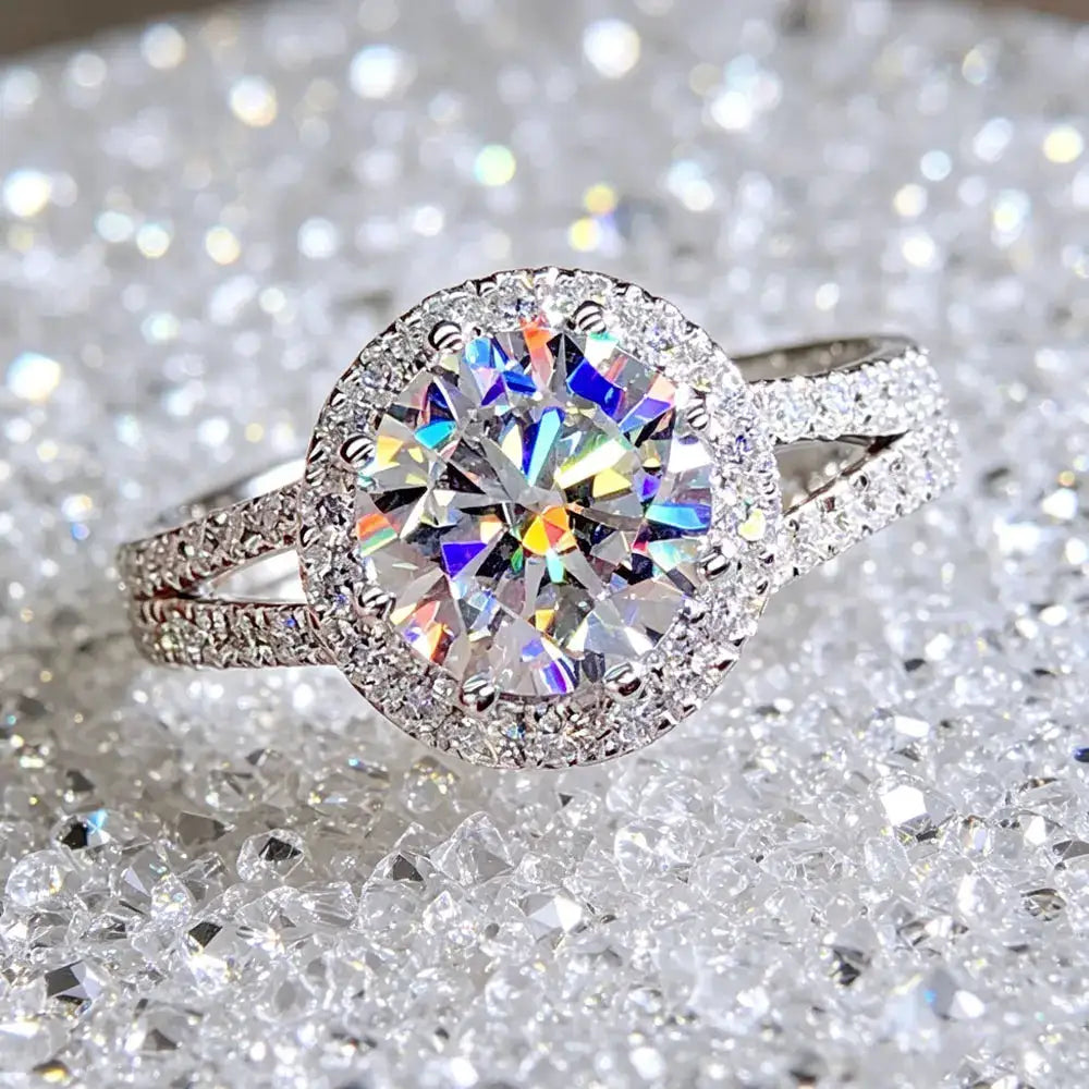 Round Moissanite Ring in Sterling Silver Band — product view 4