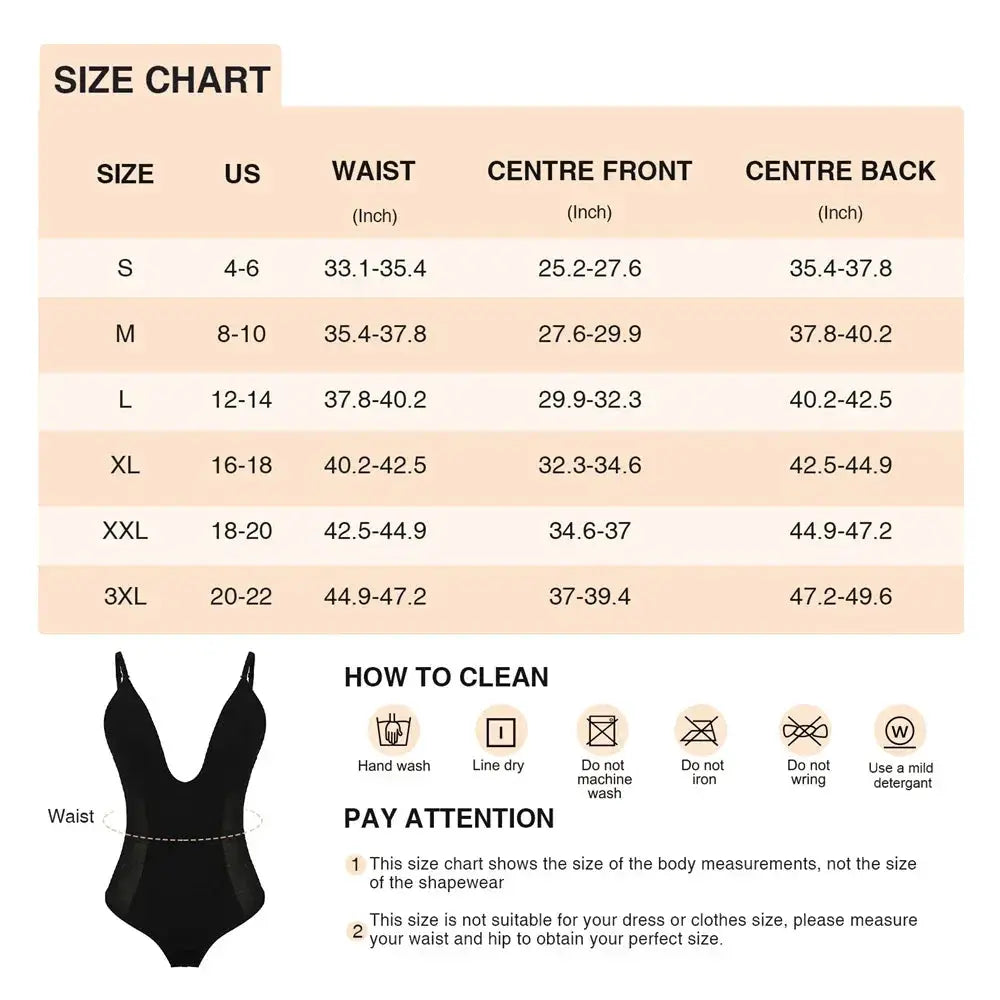 Deep V Neck Backless Bodysuit Shapewear For Women Comfort