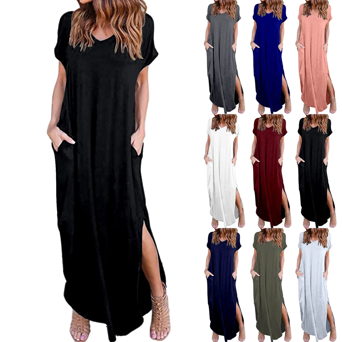 Loose Pocket Split Maxi Dress