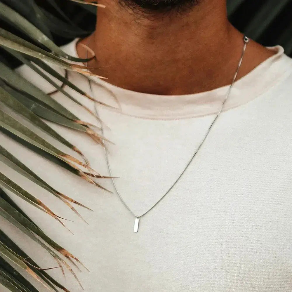 Square Pendant Necklace White Gold Steel Minimalist Jewelry