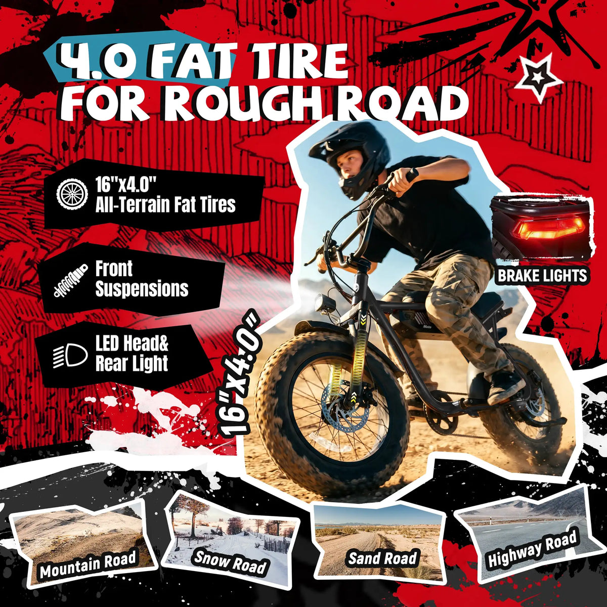 ESKUTE V101 Electric Dirt Bike,16'x4.0 Fat Tire Ebike,Electric Dirt Bike, 28mph, E Bike UL2849, 1 Year Warranty