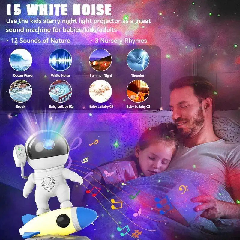 Kids Rocket Astronaut Star Projector Night Light With Remote