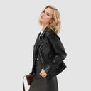 Black Fitted Waist Leather Jacket