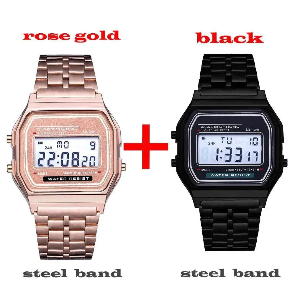 Gold Stainless Steel LED Mens Watch Modern Stylish Timepiece