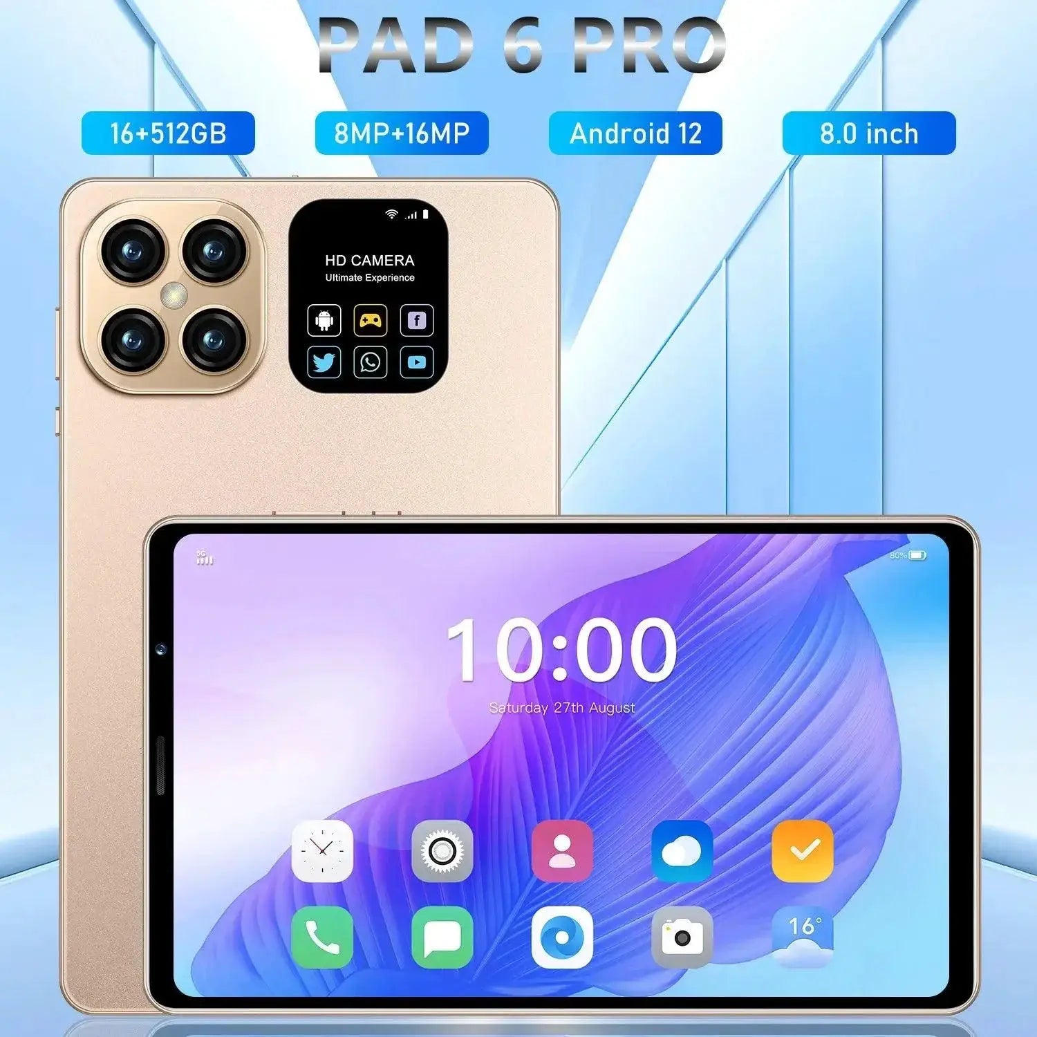 2024 Pad 6 Tablet 8 Inch Deca Core 16GB RAM 512GB Storage