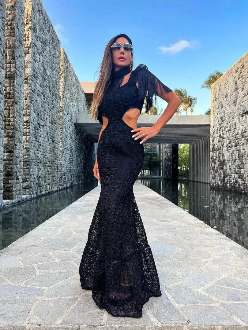 White Lace Turtleneck Dress Summer Beachwear Sensation