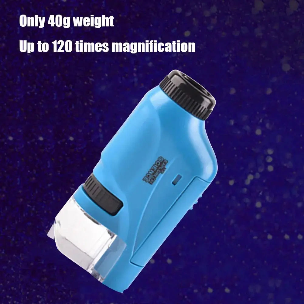 Mini Pocket Microscope Kit 60X 120X LED Light For Kids