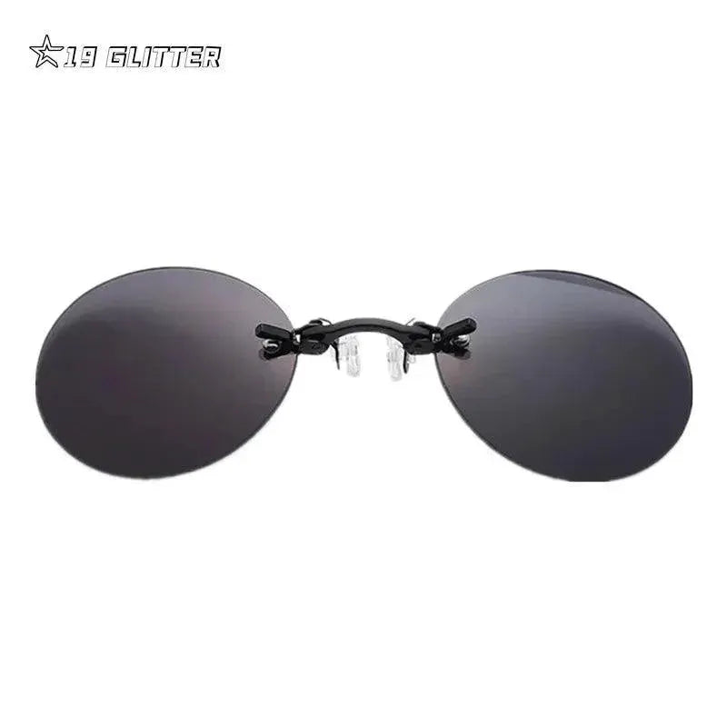 UV400 Clip On Round Rimless Sunglasses For Men Vintage Mini