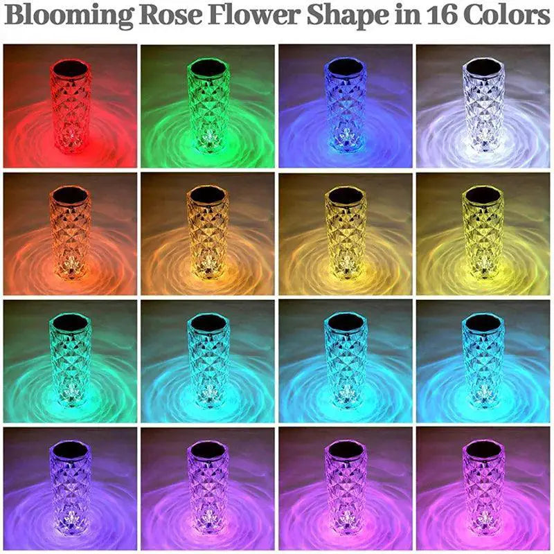 Enchanting 16 Color LED Crystal Rose Light Projector Lamp