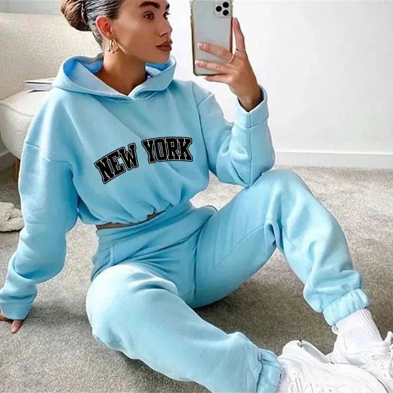 Womens Hooded Print Tracksuit Set Two Piece Pullover