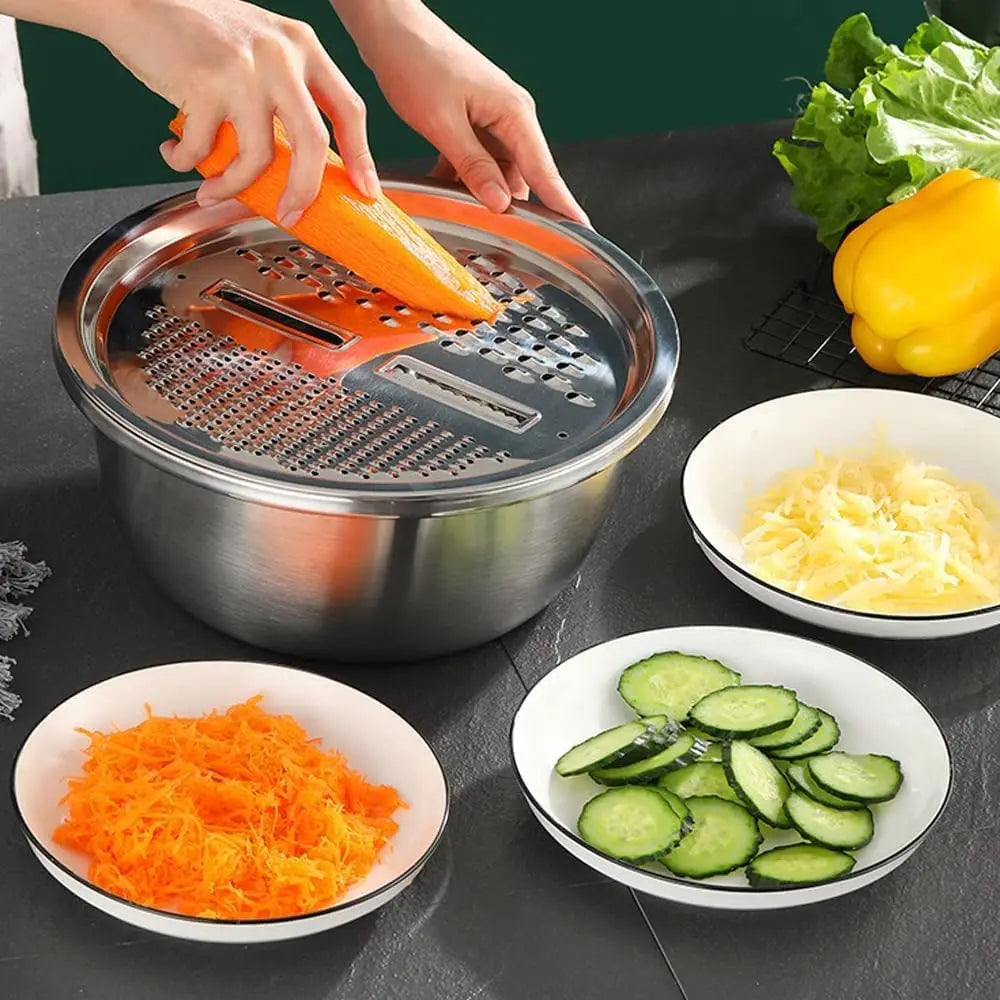 Multifunctional Stainless Steel Basin with Grater, Vegetable — product view 3