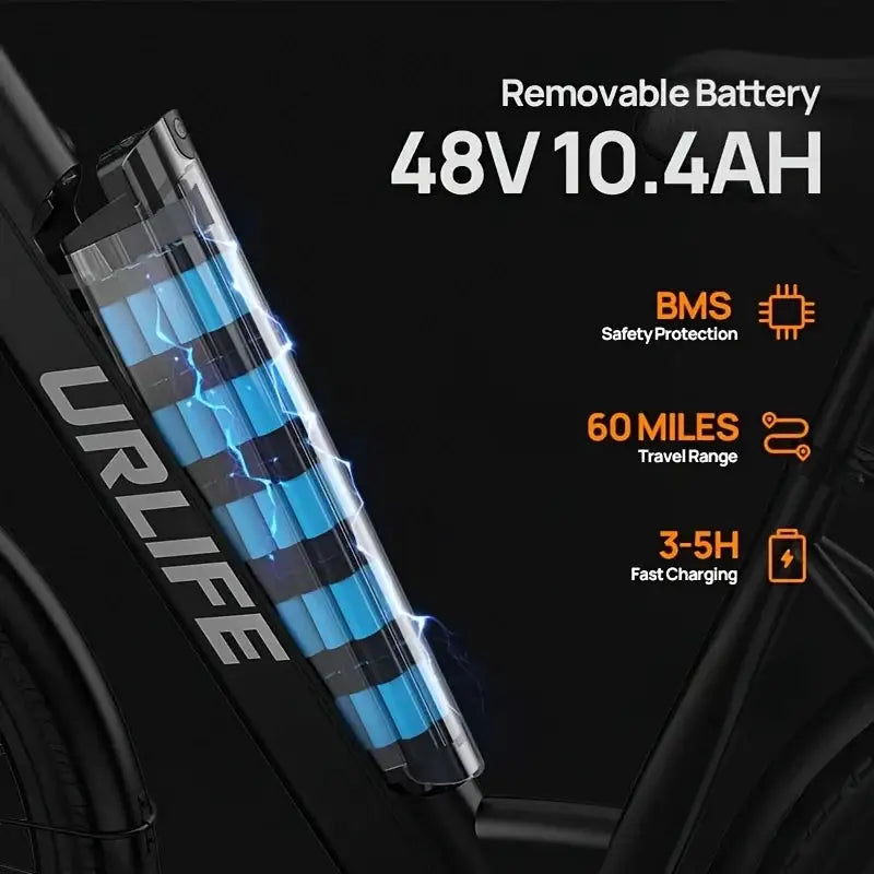 URLIFE E26 Commuter Electric Bicycle 26" Tires Peak 350W Front Dual Shock Absorber 48V 10.4Ah Lithium Battery 40‑60 Miles Long Range for City & Outdoor Ebike